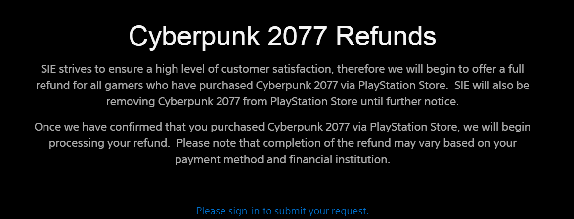 Cyberpunk 2077 refund